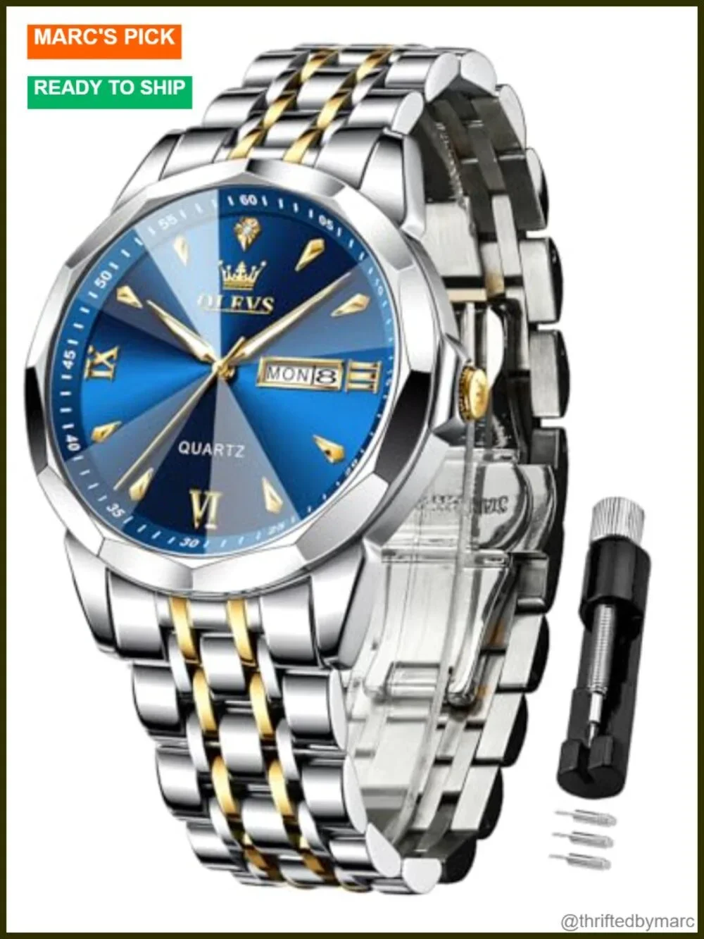 Men's Stainless Steel Chronograph Big Face Analog Quartz Watch Date Diamond